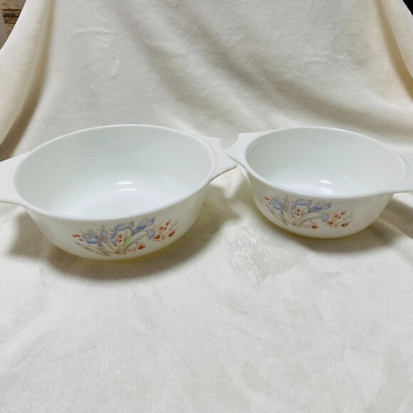 English Pyrex Blue Iris Floral Casserole Dishes 1 Qt & 1.5Qt NO LIDS - Picture 7 of 12